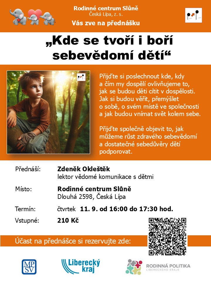 Pozvánka na přednášku "Kde se tvoří a boří sebevědomí dětí"